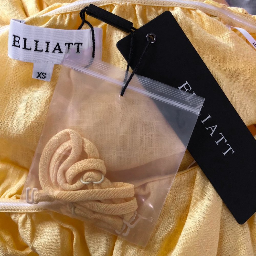 NWT Elliatt Revolve yellow linen blend Beatrice off shoulder dress - Picture 7 of 7
